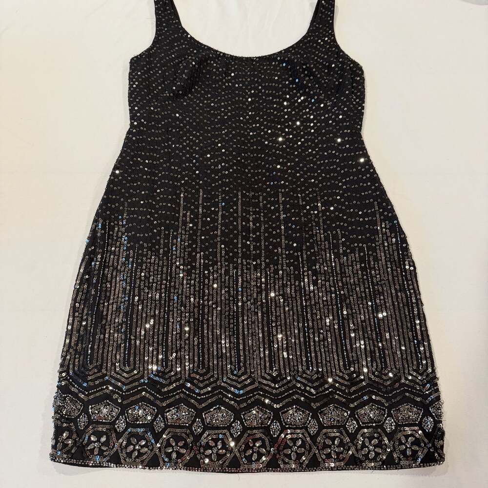 Lauren Ralph Lauren Evening Black Sequin and Beaded Mini Dress Size 10